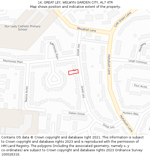 14, GREAT LEY, WELWYN GARDEN CITY, AL7 4TR: Location map and indicative extent of plot
