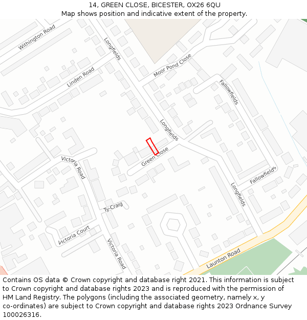 14, GREEN CLOSE, BICESTER, OX26 6QU: Location map and indicative extent of plot