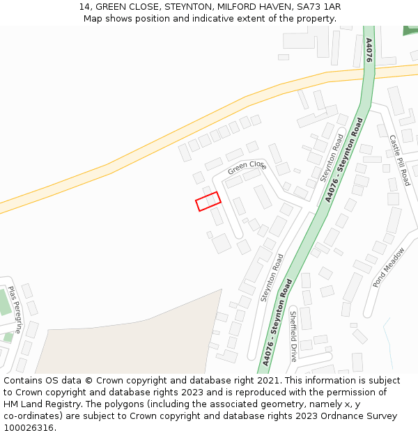 14, GREEN CLOSE, STEYNTON, MILFORD HAVEN, SA73 1AR: Location map and indicative extent of plot
