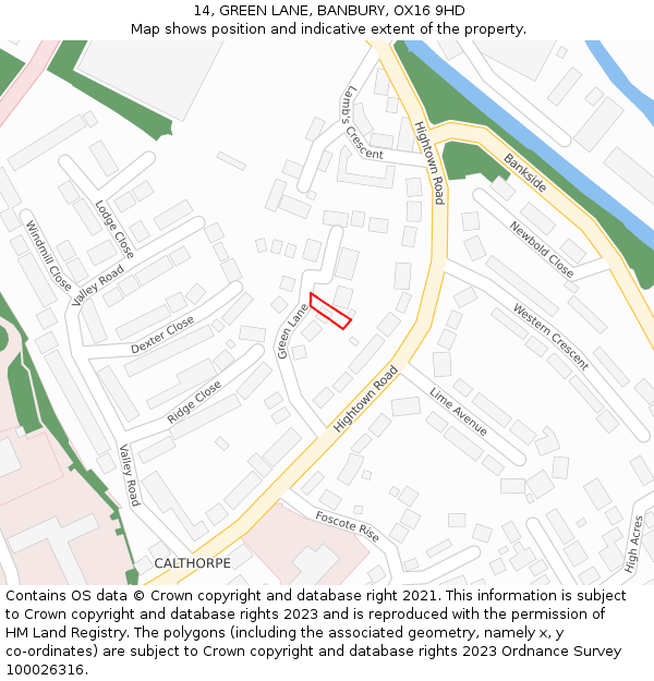14, GREEN LANE, BANBURY, OX16 9HD: Location map and indicative extent of plot