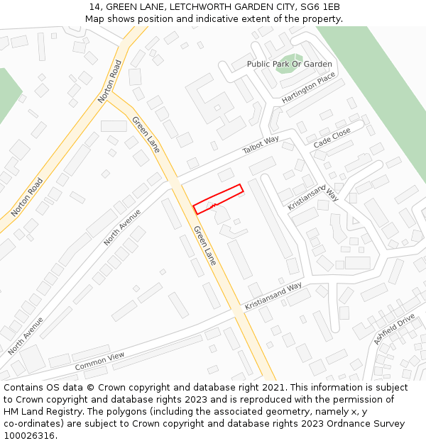 14, GREEN LANE, LETCHWORTH GARDEN CITY, SG6 1EB: Location map and indicative extent of plot