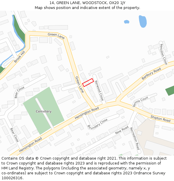 14, GREEN LANE, WOODSTOCK, OX20 1JY: Location map and indicative extent of plot
