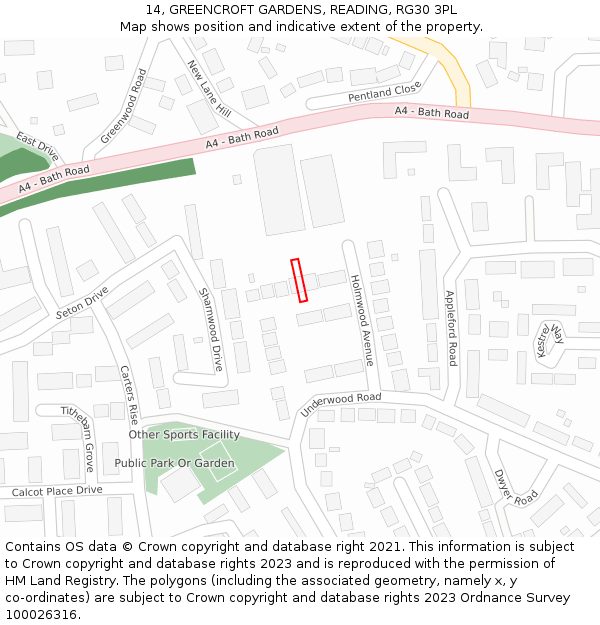 14, GREENCROFT GARDENS, READING, RG30 3PL: Location map and indicative extent of plot