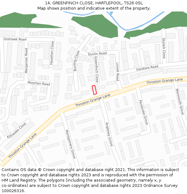 14, GREENFINCH CLOSE, HARTLEPOOL, TS26 0SL: Location map and indicative extent of plot