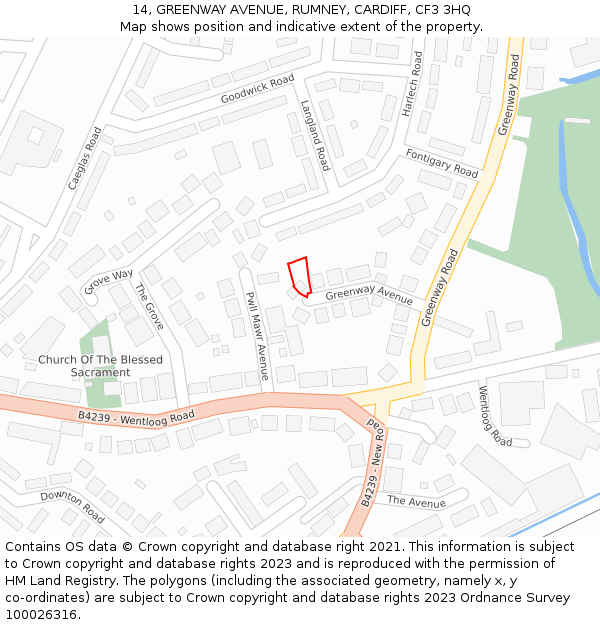 14, GREENWAY AVENUE, RUMNEY, CARDIFF, CF3 3HQ: Location map and indicative extent of plot
