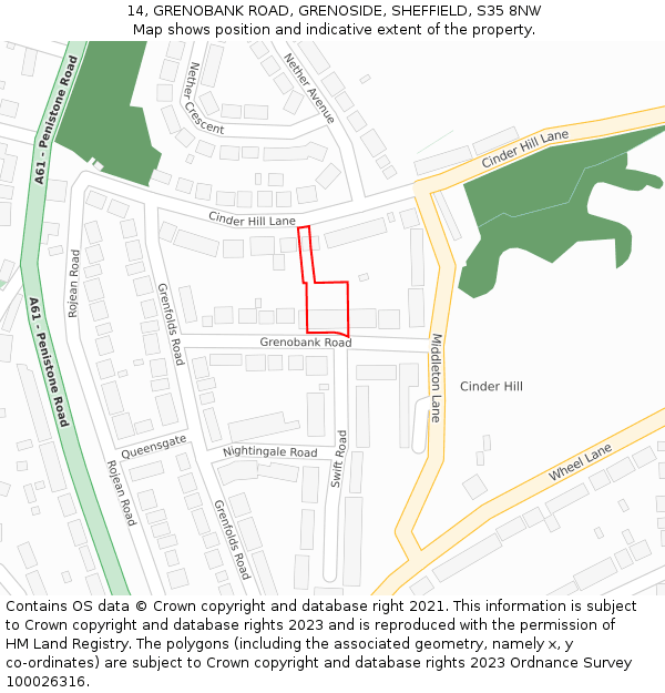 14, GRENOBANK ROAD, GRENOSIDE, SHEFFIELD, S35 8NW: Location map and indicative extent of plot