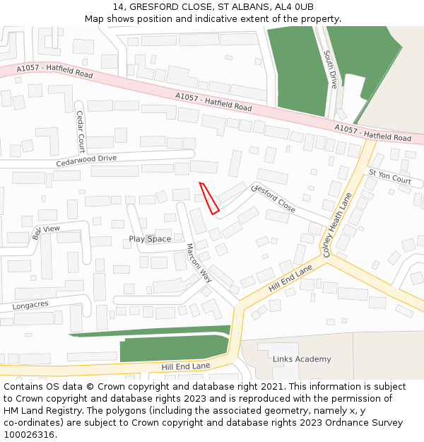 14, GRESFORD CLOSE, ST ALBANS, AL4 0UB: Location map and indicative extent of plot
