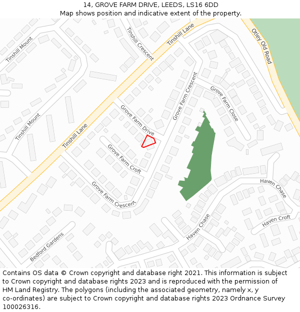 14, GROVE FARM DRIVE, LEEDS, LS16 6DD: Location map and indicative extent of plot