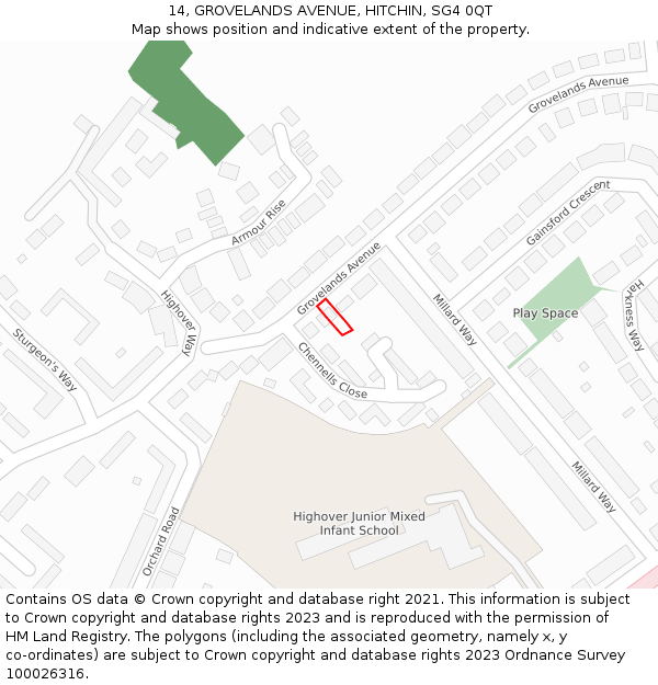 14, GROVELANDS AVENUE, HITCHIN, SG4 0QT: Location map and indicative extent of plot