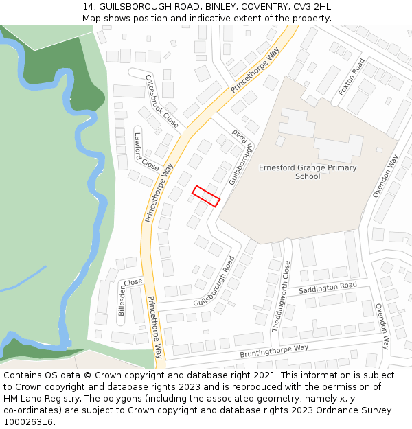 14, GUILSBOROUGH ROAD, BINLEY, COVENTRY, CV3 2HL: Location map and indicative extent of plot