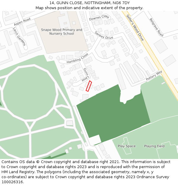 14, GUNN CLOSE, NOTTINGHAM, NG6 7DY: Location map and indicative extent of plot