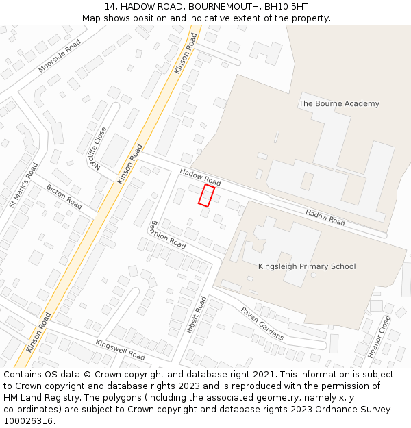 14, HADOW ROAD, BOURNEMOUTH, BH10 5HT: Location map and indicative extent of plot