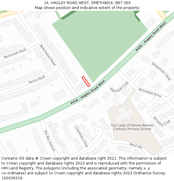 14, HAGLEY ROAD WEST, SMETHWICK, B67 5EX: Location map and indicative extent of plot