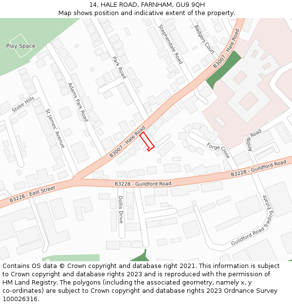 14, HALE ROAD, FARNHAM, GU9 9QH: Location map and indicative extent of plot