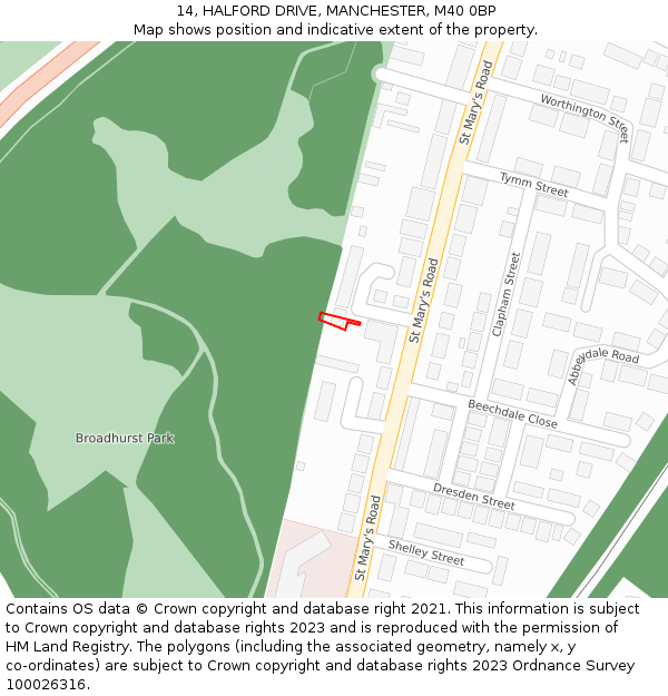 14, HALFORD DRIVE, MANCHESTER, M40 0BP: Location map and indicative extent of plot