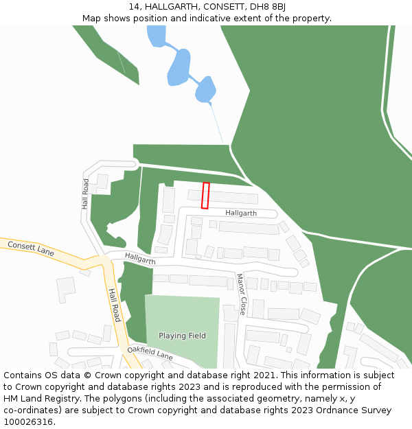 14, HALLGARTH, CONSETT, DH8 8BJ: Location map and indicative extent of plot