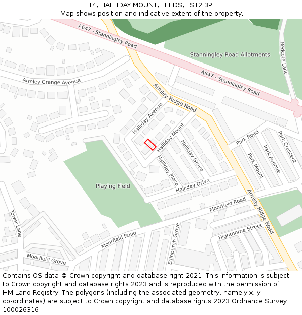14, HALLIDAY MOUNT, LEEDS, LS12 3PF: Location map and indicative extent of plot