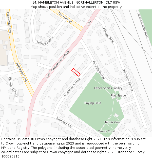 14, HAMBLETON AVENUE, NORTHALLERTON, DL7 8SW: Location map and indicative extent of plot