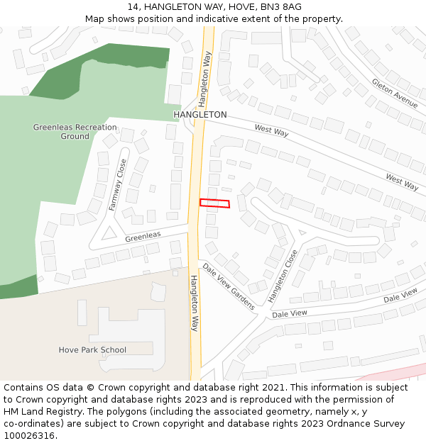 14, HANGLETON WAY, HOVE, BN3 8AG: Location map and indicative extent of plot