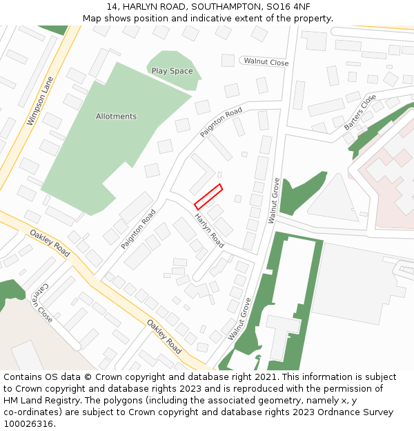 14, HARLYN ROAD, SOUTHAMPTON, SO16 4NF: Location map and indicative extent of plot