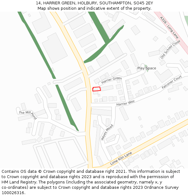 14, HARRIER GREEN, HOLBURY, SOUTHAMPTON, SO45 2EY: Location map and indicative extent of plot