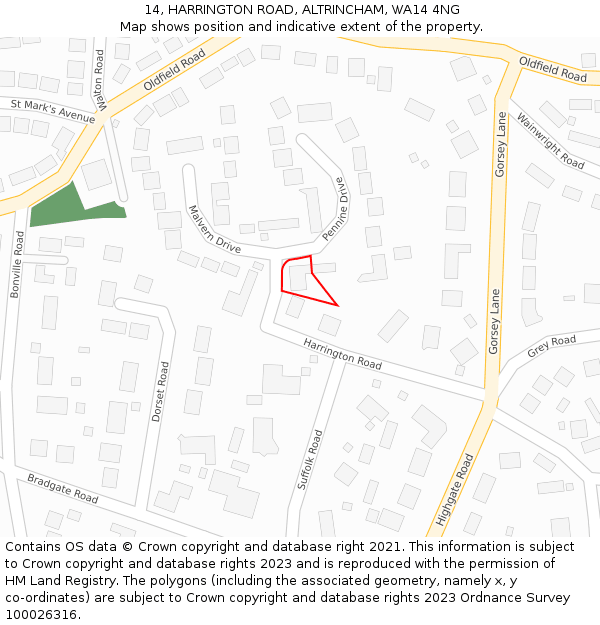 14, HARRINGTON ROAD, ALTRINCHAM, WA14 4NG: Location map and indicative extent of plot
