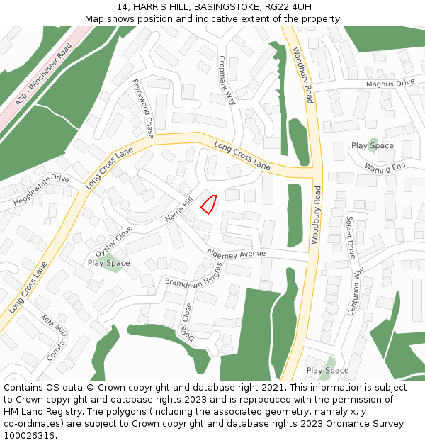 14, HARRIS HILL, BASINGSTOKE, RG22 4UH: Location map and indicative extent of plot