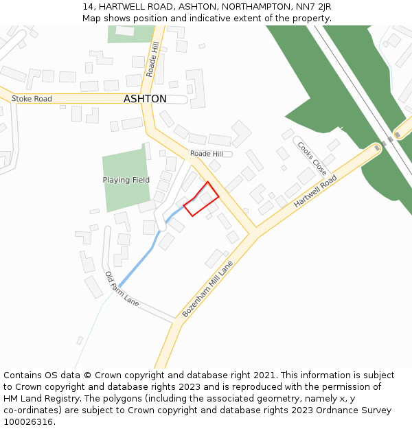 14, HARTWELL ROAD, ASHTON, NORTHAMPTON, NN7 2JR: Location map and indicative extent of plot