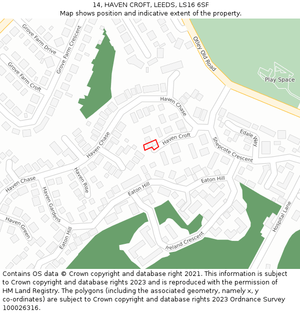 14, HAVEN CROFT, LEEDS, LS16 6SF: Location map and indicative extent of plot