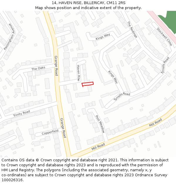 14, HAVEN RISE, BILLERICAY, CM11 2RS: Location map and indicative extent of plot