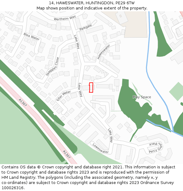 14, HAWESWATER, HUNTINGDON, PE29 6TW: Location map and indicative extent of plot
