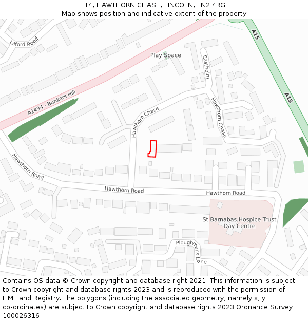 14, HAWTHORN CHASE, LINCOLN, LN2 4RG: Location map and indicative extent of plot