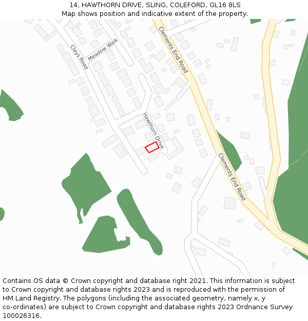 14, HAWTHORN DRIVE, SLING, COLEFORD, GL16 8LS: Location map and indicative extent of plot