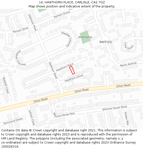 14, HAWTHORN PLACE, CARLISLE, CA2 7GZ: Location map and indicative extent of plot
