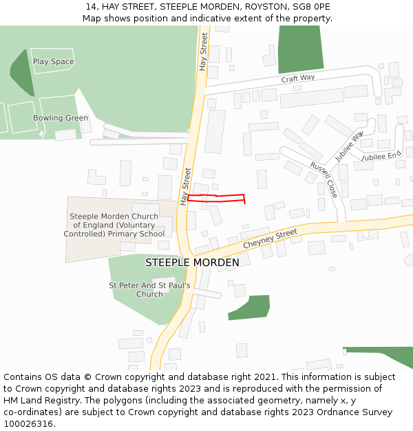 14, HAY STREET, STEEPLE MORDEN, ROYSTON, SG8 0PE: Location map and indicative extent of plot