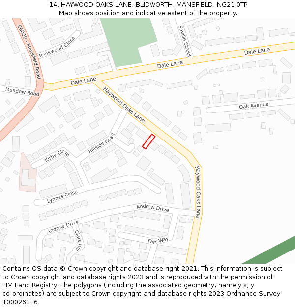 14, HAYWOOD OAKS LANE, BLIDWORTH, MANSFIELD, NG21 0TP: Location map and indicative extent of plot