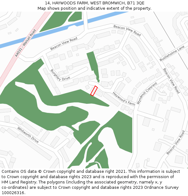 14, HAYWOODS FARM, WEST BROMWICH, B71 3QE: Location map and indicative extent of plot