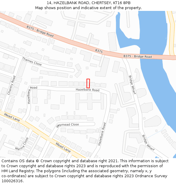 14, HAZELBANK ROAD, CHERTSEY, KT16 8PB: Location map and indicative extent of plot