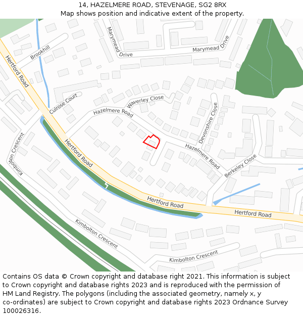 14, HAZELMERE ROAD, STEVENAGE, SG2 8RX: Location map and indicative extent of plot