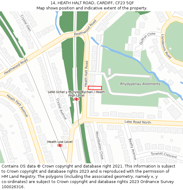 14, HEATH HALT ROAD, CARDIFF, CF23 5QF: Location map and indicative extent of plot