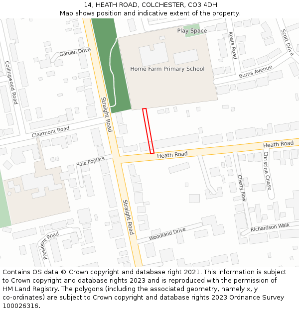 14, HEATH ROAD, COLCHESTER, CO3 4DH: Location map and indicative extent of plot