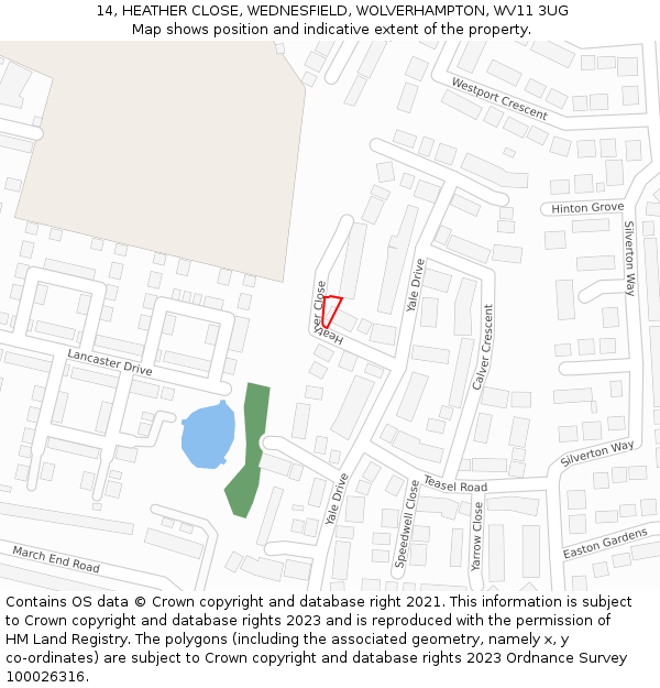 14, HEATHER CLOSE, WEDNESFIELD, WOLVERHAMPTON, WV11 3UG: Location map and indicative extent of plot