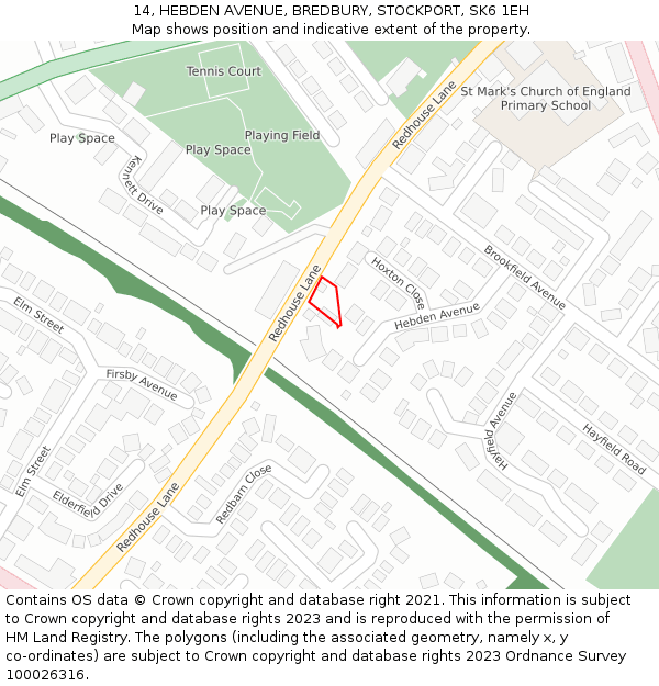 14, HEBDEN AVENUE, BREDBURY, STOCKPORT, SK6 1EH: Location map and indicative extent of plot