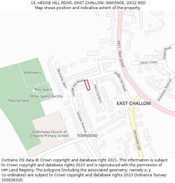 14, HEDGE HILL ROAD, EAST CHALLOW, WANTAGE, OX12 9SD: Location map and indicative extent of plot