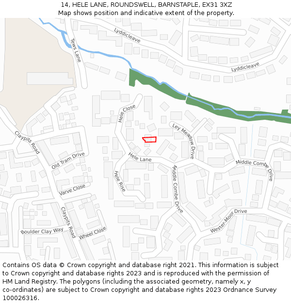 14, HELE LANE, ROUNDSWELL, BARNSTAPLE, EX31 3XZ: Location map and indicative extent of plot