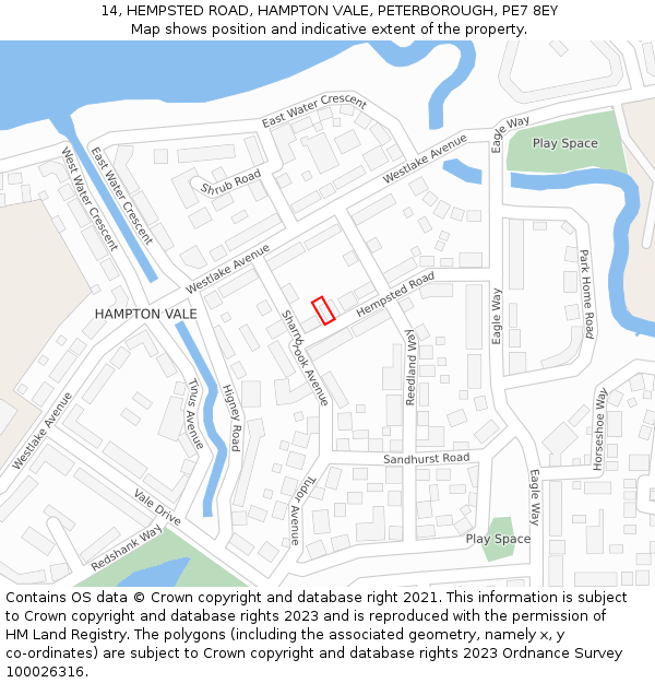 14, HEMPSTED ROAD, HAMPTON VALE, PETERBOROUGH, PE7 8EY: Location map and indicative extent of plot