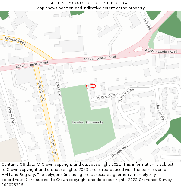 14, HENLEY COURT, COLCHESTER, CO3 4HD: Location map and indicative extent of plot