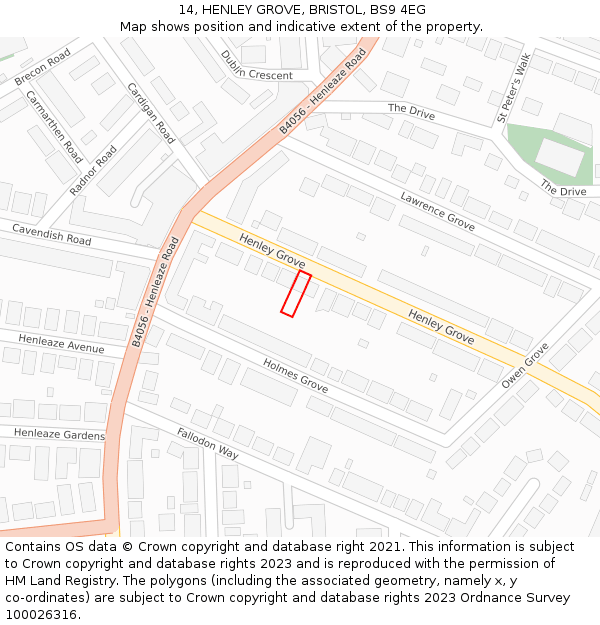 14, HENLEY GROVE, BRISTOL, BS9 4EG: Location map and indicative extent of plot