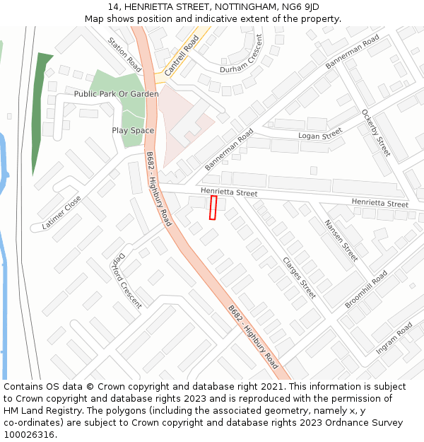 14, HENRIETTA STREET, NOTTINGHAM, NG6 9JD: Location map and indicative extent of plot