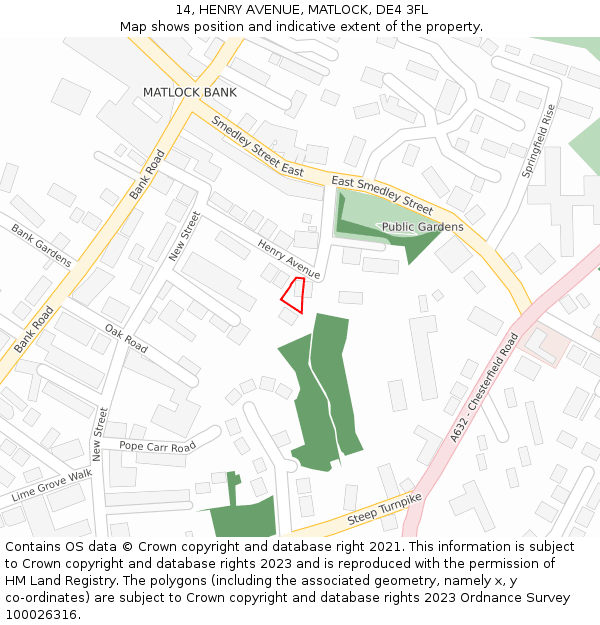 14, HENRY AVENUE, MATLOCK, DE4 3FL: Location map and indicative extent of plot